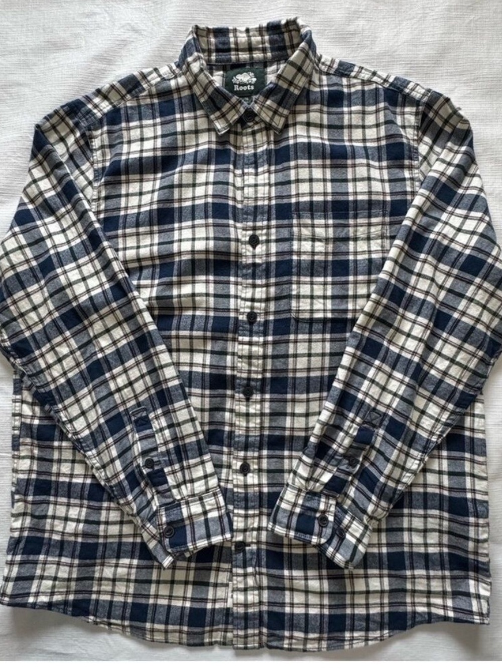 Roots Blue and White Casual Button Down Shirt 100% Organic cotton